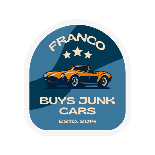 A sticker that says franco buys junk cars