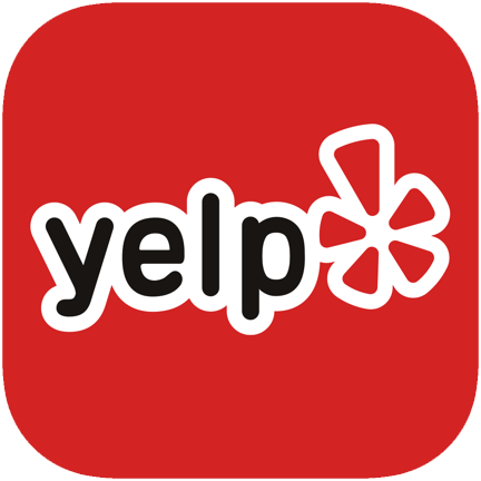 The yelp logo on a red background